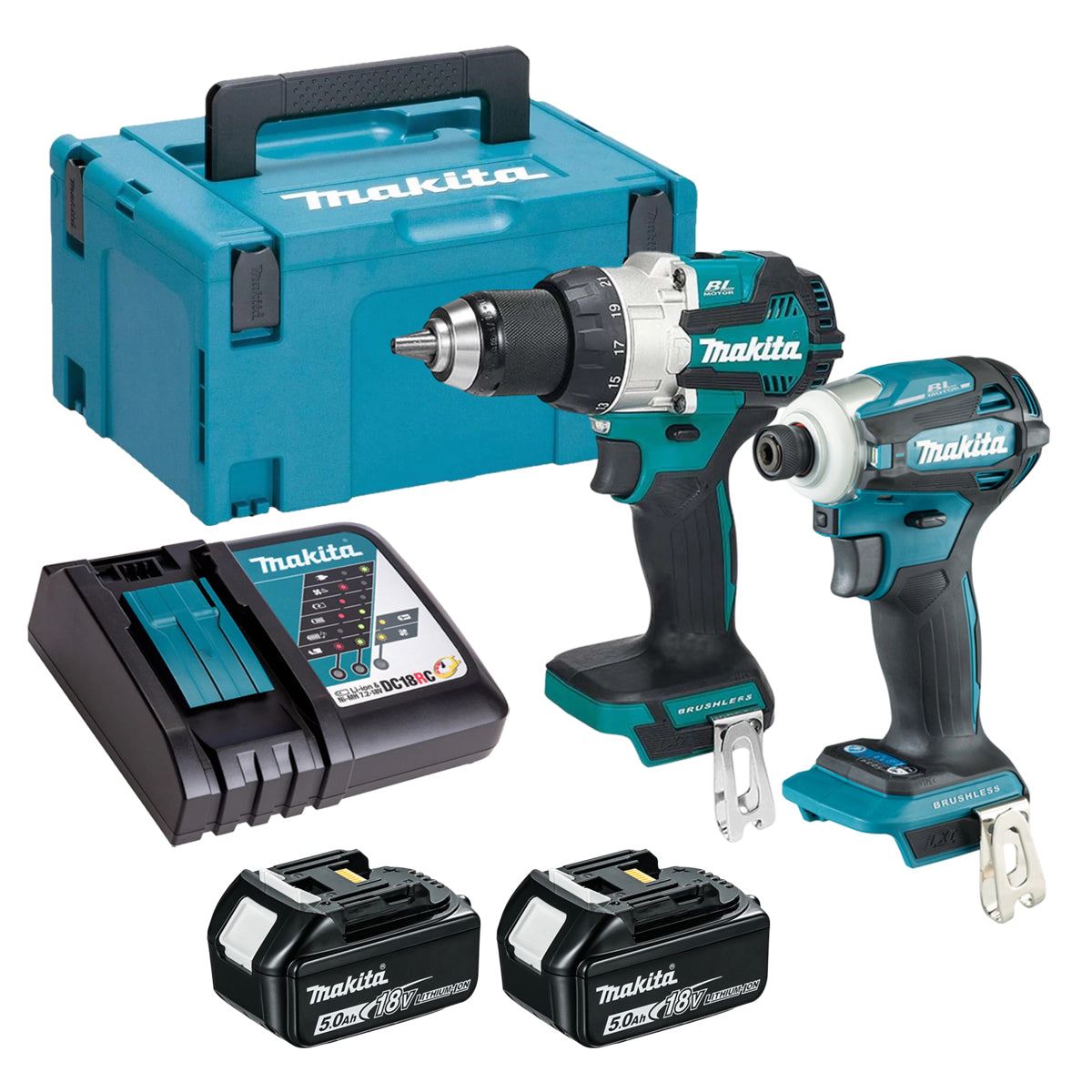Makita 18V 2 Piece Power Tool Kit with 2 x 5.0Ah Batteries T4TKIT-16451