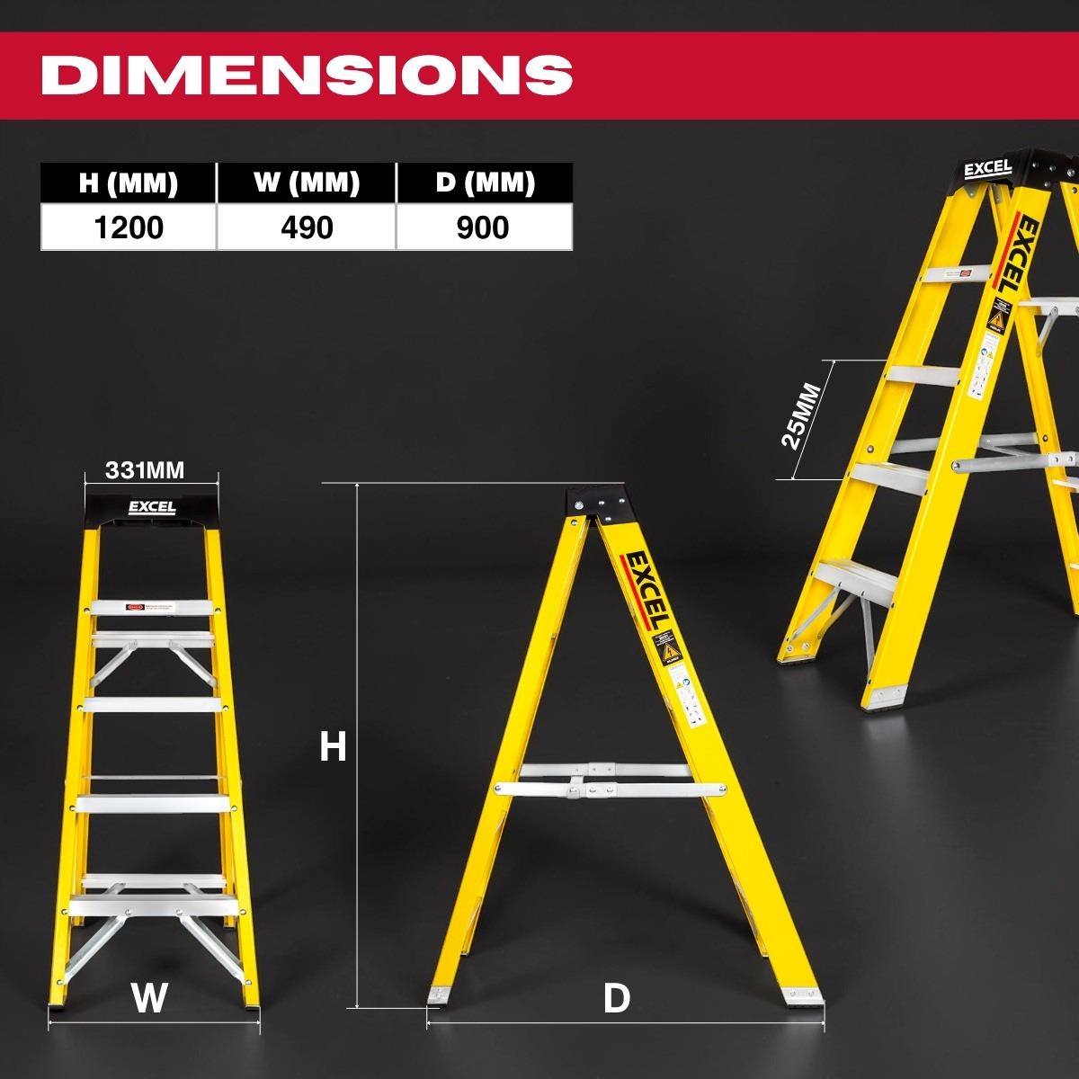 Excel Electricians Fibreglass Step Ladder 5 Tread 1.2m Heavy Duty
