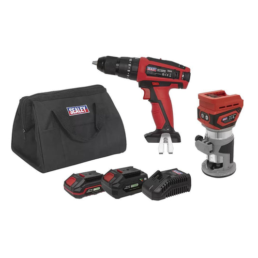 Sealey CP20VCOMBO12 2x20V Cordless Router & Combi Drill Kit -2 Batteries