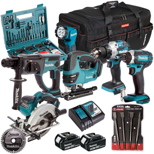 Makita 18V 6 Piece Combo Kit with 2 x 5.0Ah Battery Charger & Accessories Set T4TKIT-17232