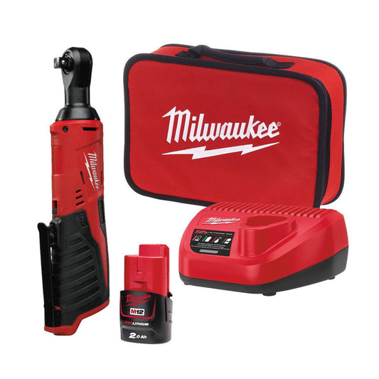Milwaukee M12IR-201B 12V 3/8" Sub Compact Ratchet with 1 x 2.0Ah Battery Charger & Bag 4933448110