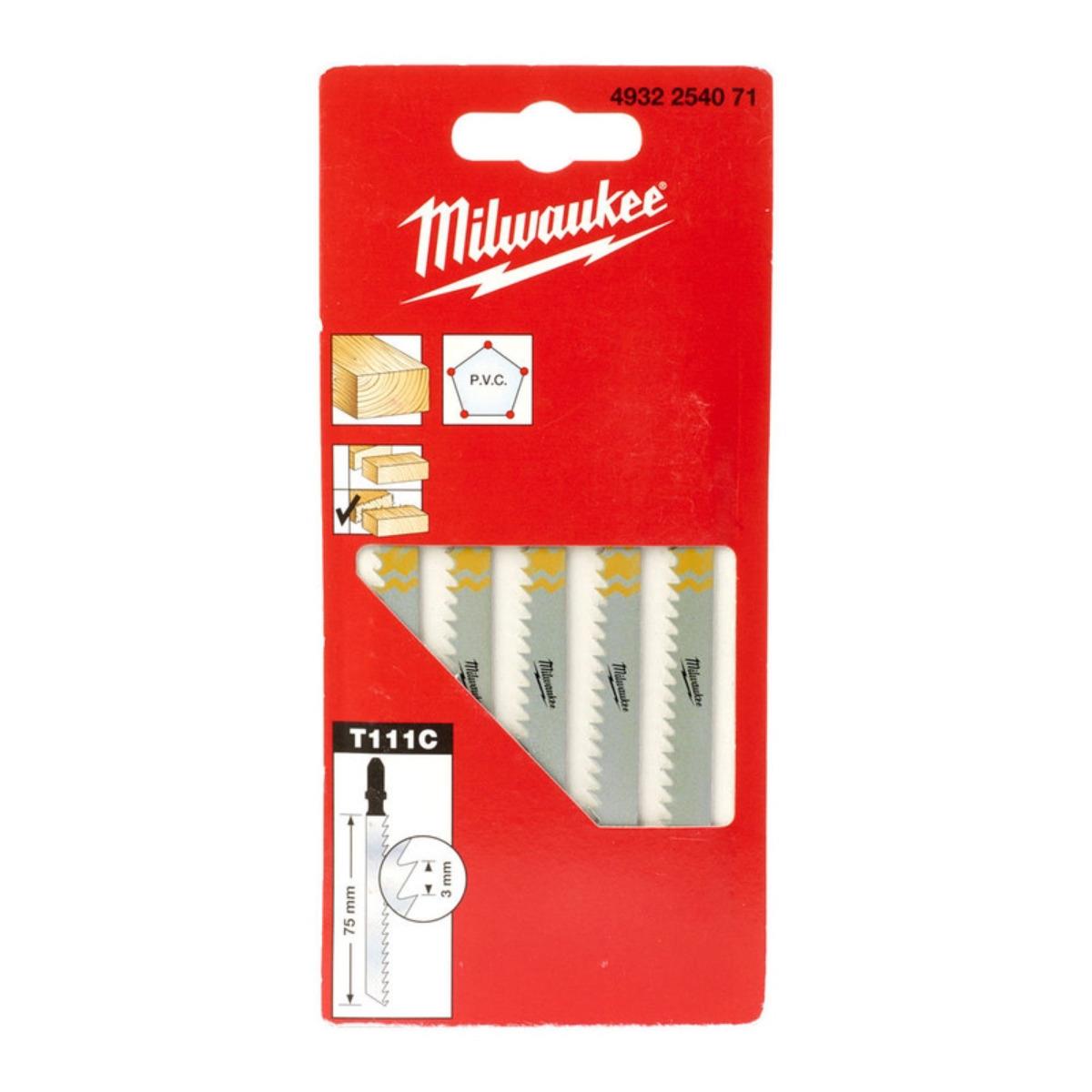 Milwaukee T111C 75 x 3mm Wood & Plastic Jigsaw Blades Pack of 5 4932254071