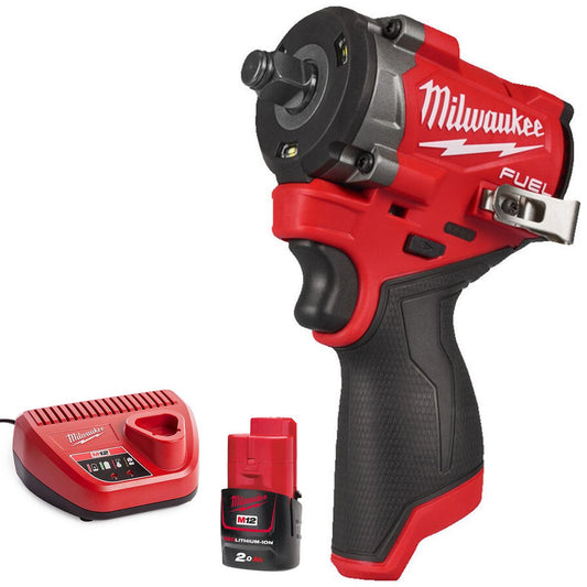 Milwaukee M12FCIWF12G3-0 12V Brushless 1/2" Compact Impact Wrench with 1 x 2.0Ah Battery & Charger