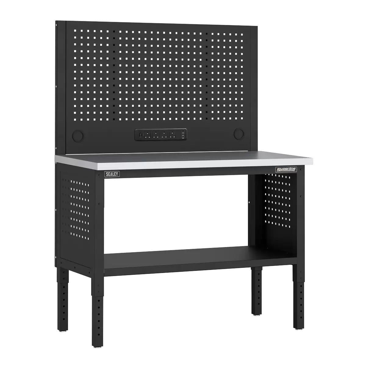 Sealey APMWB50COMBOSS Superline PRO Modular Workbench with Pegboard Back Panel Stainless Steel Worktop 1265mm