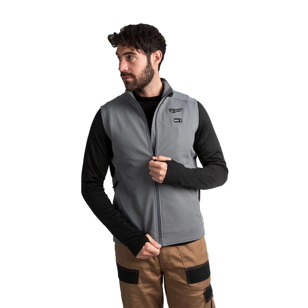 Milwaukee M12 12V Heated TOUGHSHELL Vest Grey M with 1 x 2.0Ah Battery & Charger