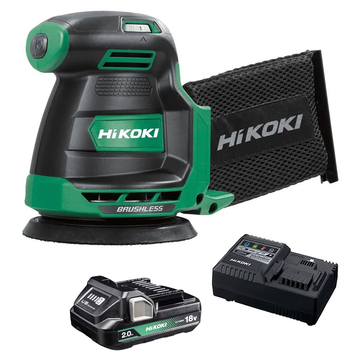 Hikoki SV1813DAJ2Z 18V Brushless Random Orbit Sander with 1 x 2.0Ah Battery & Charger