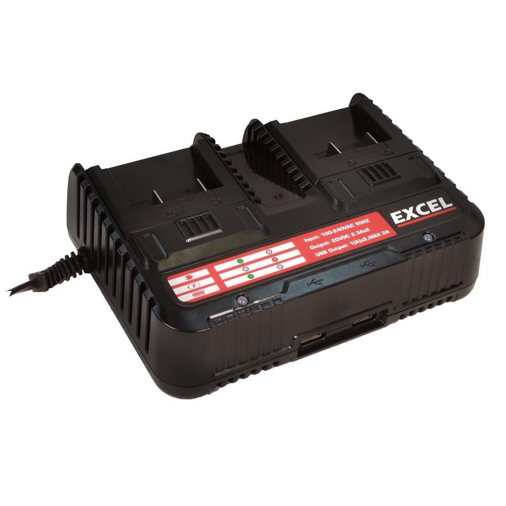 Excel 100-240V Dual Port Fast Battery Charger 2.3A