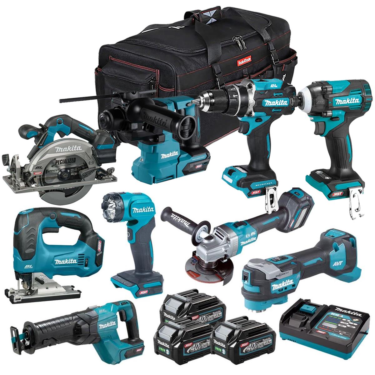 Makita 40V 9 Piece Combo Kit with 3 x 2.5Ah Batteries & Charger T4TKIT-6578