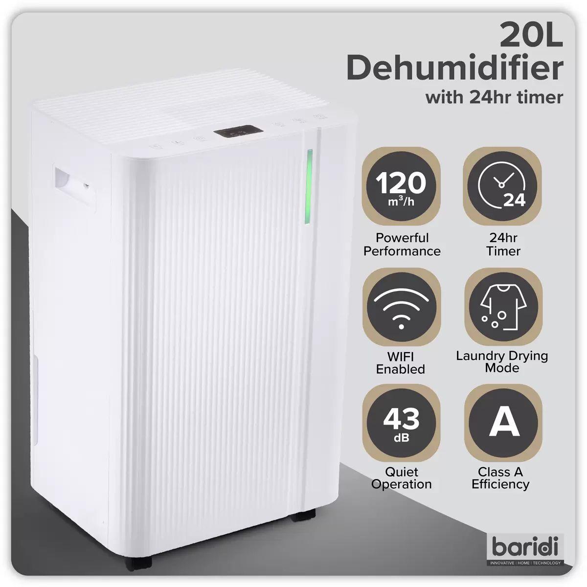 Sealey DH147 Baridi Dehumidifier with Digital Display & 24hr Timer 12L White 230V