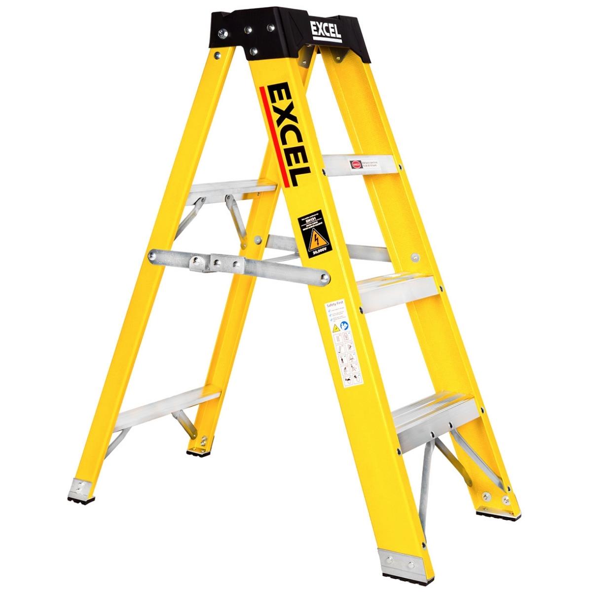 Excel Electricians Fibreglass Step Ladder 4 Tread 0.96m Heavy Duty