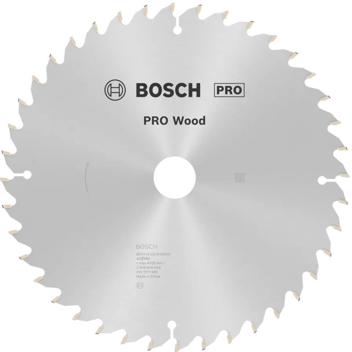Bosch 250mm x 30mm 40T Wood Mitre Saw Blade - 2608640643