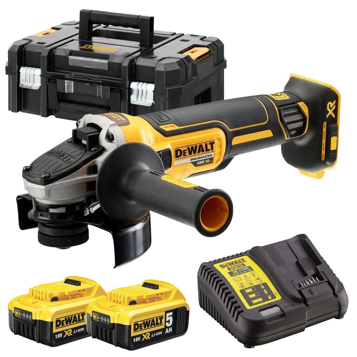 Dewalt DCG405P2 18V XR Brushless 125mm Angle Grinder with 2 x 5.0Ah Batteries, Charger & Case