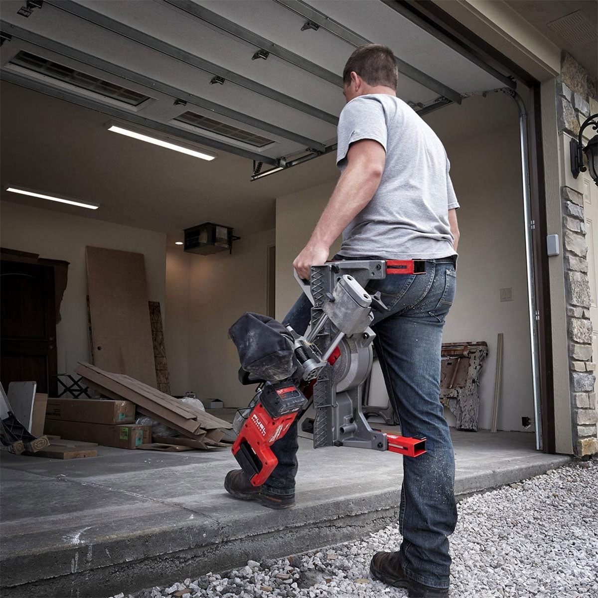 Milwaukee M18FMS190-0 18V Fuel Brushless 190mm Mitre Saw with 1 x 6.0Ah Battery Charger & Extendable Saw Stand