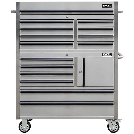 Excel 41inch 6 Drawer Stainless Steel Cabinet with 8 Drawer Top Chest