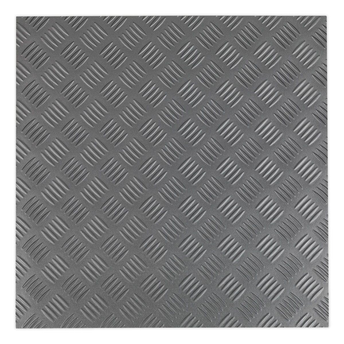 Sealey FT1S Vinyl Floor Tile with Peel & Stick Backing Silver Treadplate Pack of 16