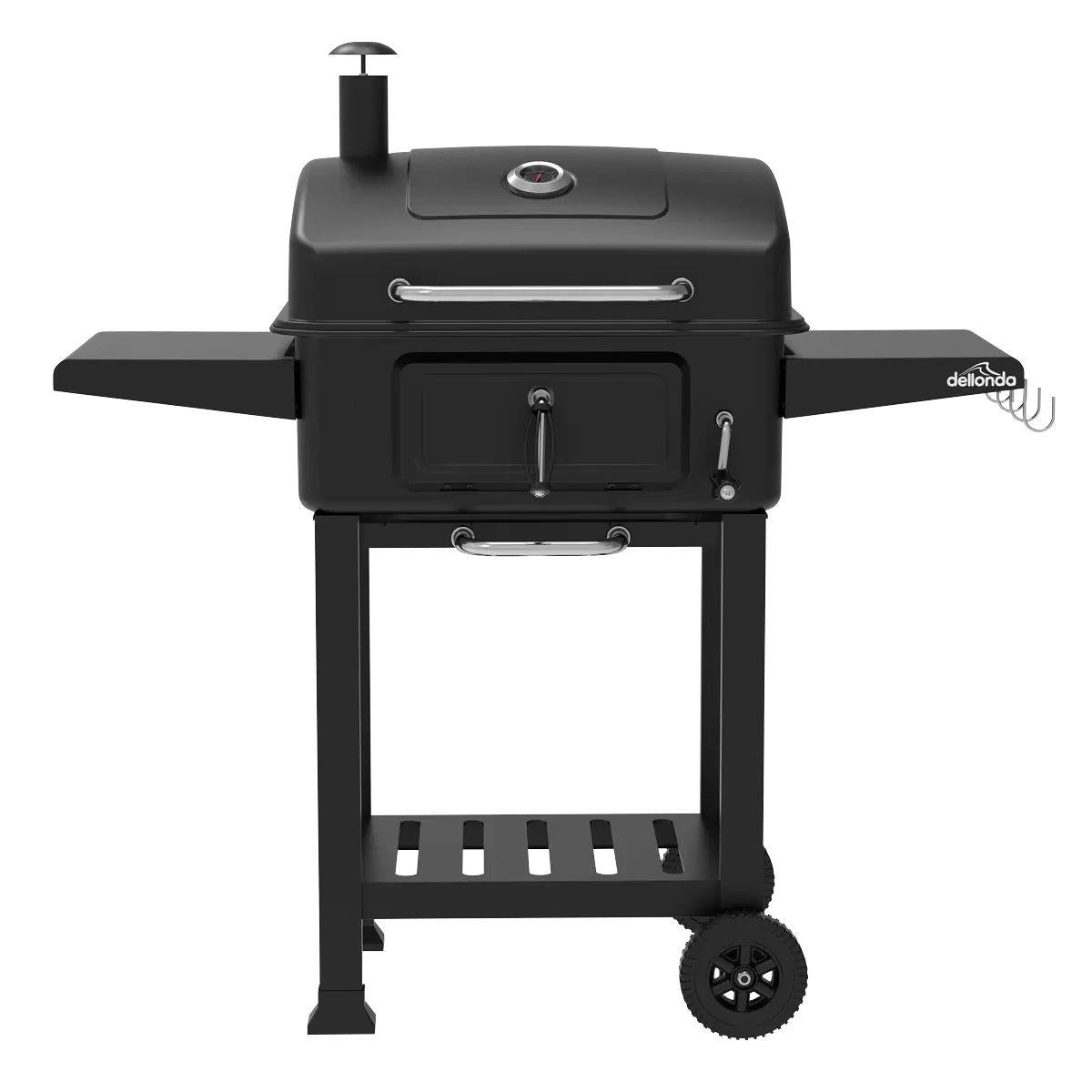 Sealey DG283 Dellonda Charcoal Grill BBQ Smoker and Trolley with 2 Side Shelves Black
