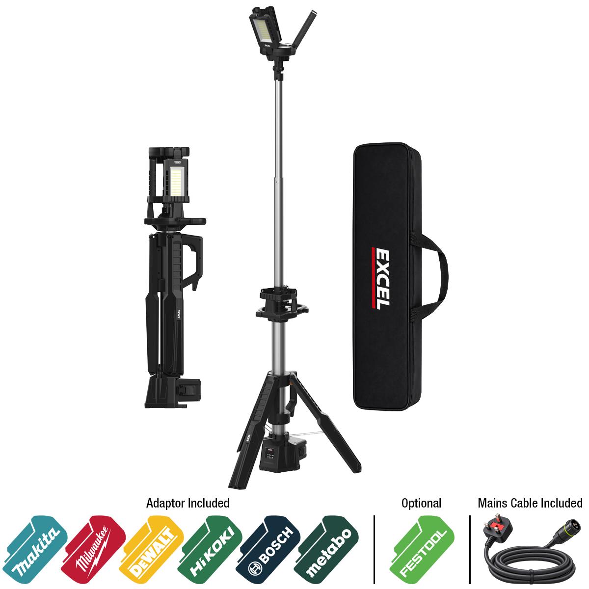 Excel 18V/240V 8100 Lumens Hybrid Tripod LED Flood Light with Carry Bag