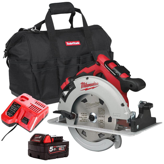 Milwaukee M18BLCS66-0 18V Brushless 190mm Circular Saw with 1 x 5.0Ah Battery Charger & Bag