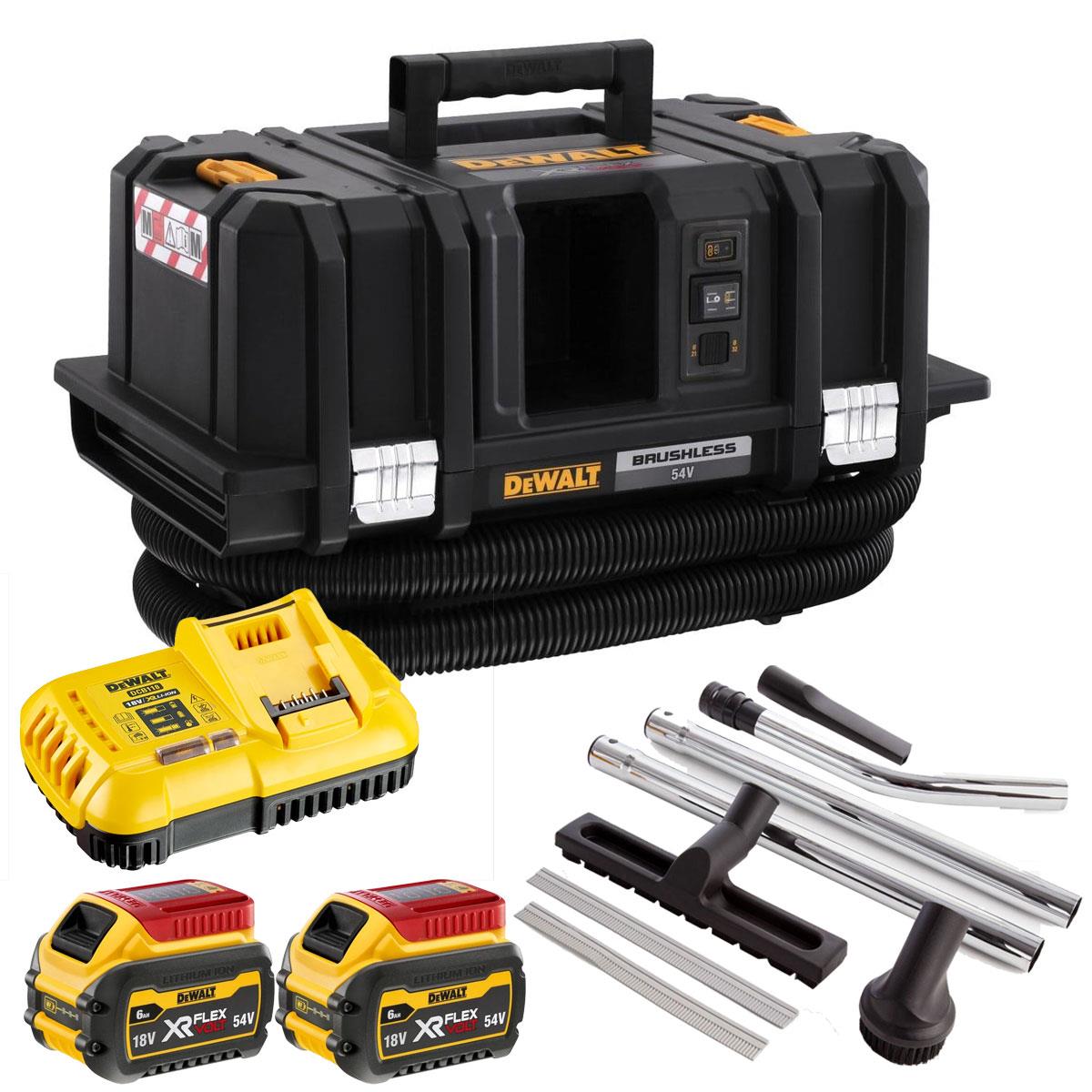 Dewalt DCV586MT2 54V XR Flexvolt M-Class Dust Extractor with 2 x 6.0Ah Batteries Charger & DWV9350 Floor Cleaning Kit