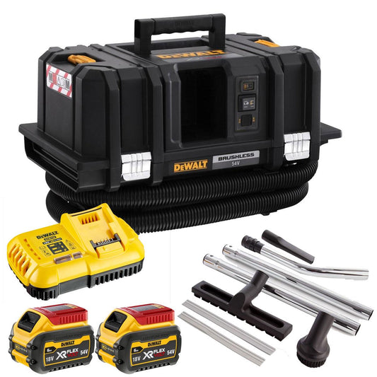 Dewalt DCV586MT2 54V XR Flexvolt M-Class Dust Extractor with 2 x 6.0Ah Battery Charger & DWV9350 Floor Cleaning Kit