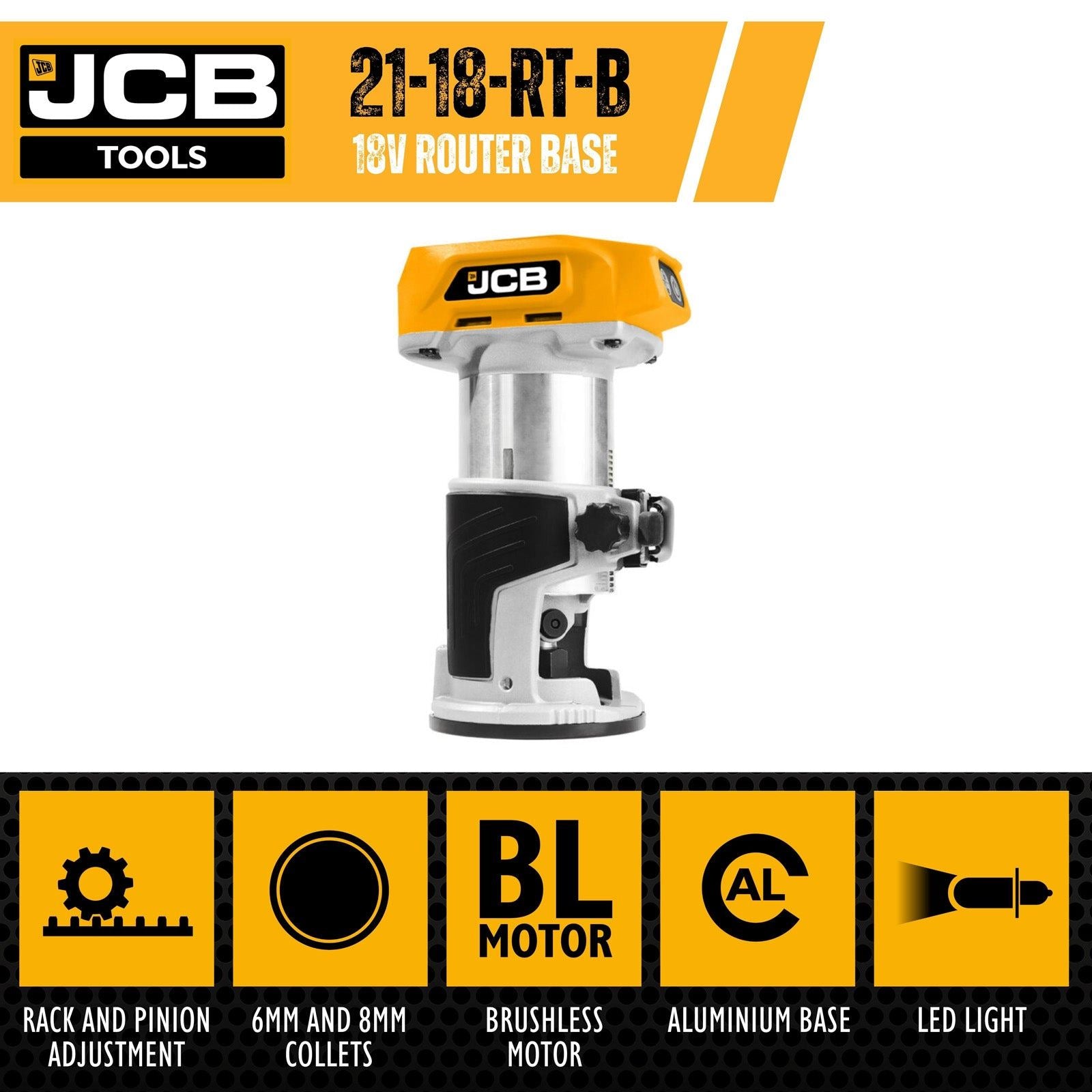 JCB 21-18RT-B 18V Brushless Trimmer Router Unit, 3/8