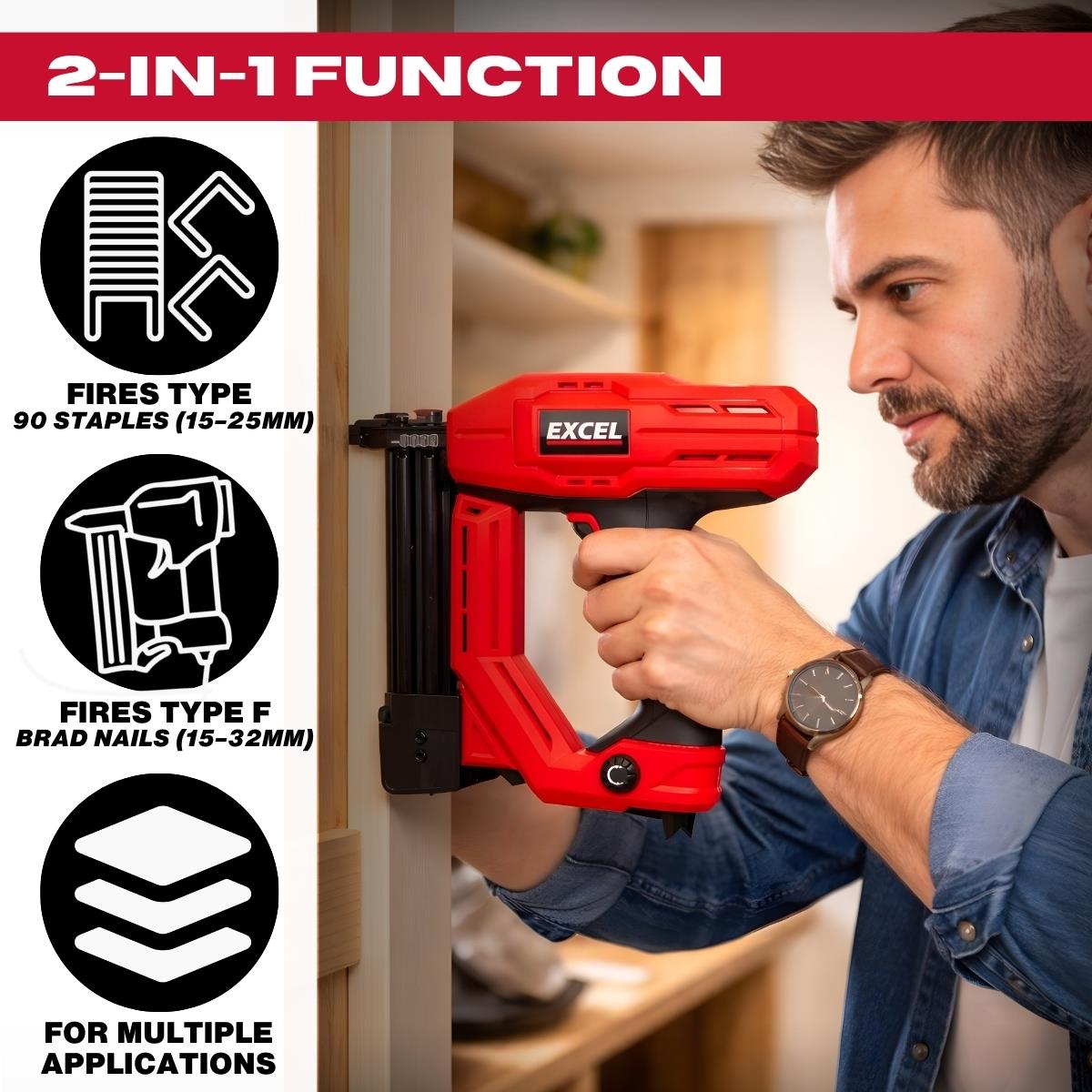 Excel 2-in-1 Electric Stapler Nailer Gun 18G Heavy Duty 240V