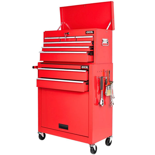 Excel 25" Roller Tool Chest Cabinet 8 Drawers Storage Toolbox Red