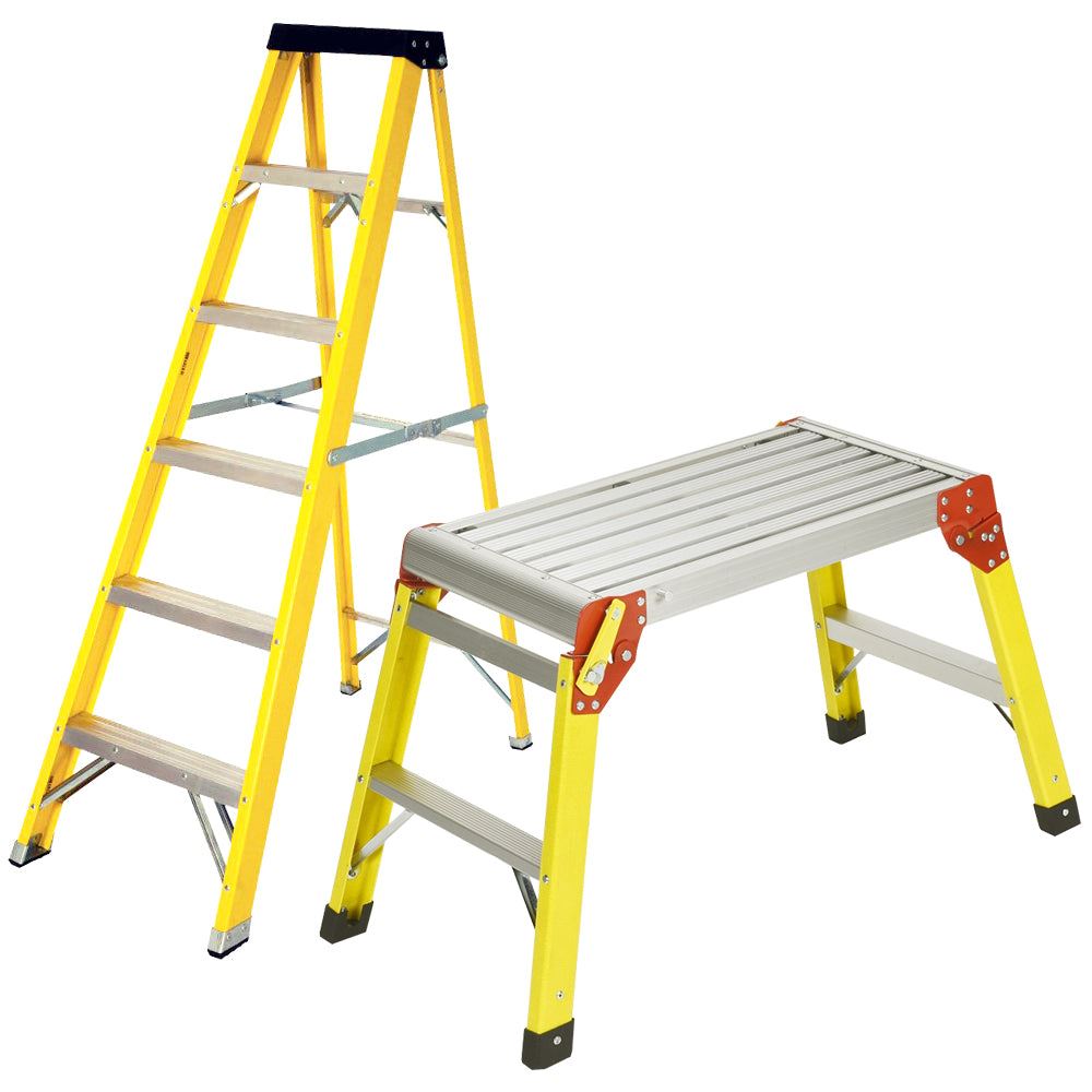 Excel Heavy Duty Fiberglass 5 Tread Ladder with Folding Hop Up