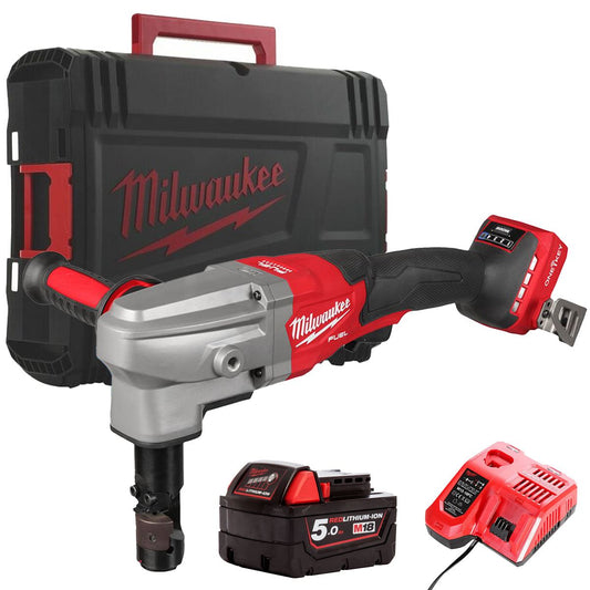 Milwaukee M18FNB35-0X M18 Fuel 18V Brushless 3.5mm Nibbler with 1 x 5.0Ah Battery Charger & Case