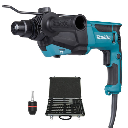 Makita HR2670/2 26mm SDS+ Rotary Hammer Drill With D-21200 17 Piece Drill Set + 13mm Keyless Chuck