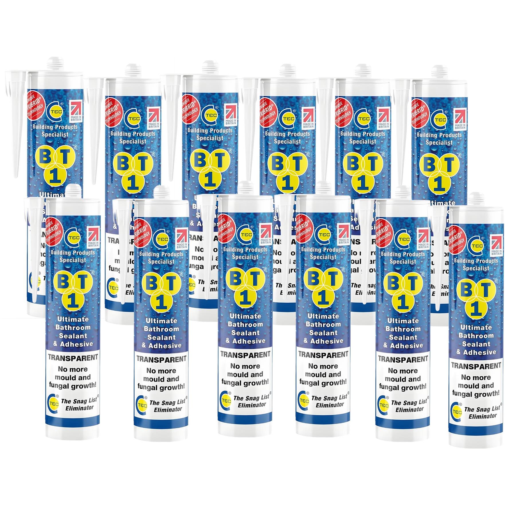 C-TEC BT1 290ml Ultimate Bathroom Sealant & Adhesive Transparent Pack of 12