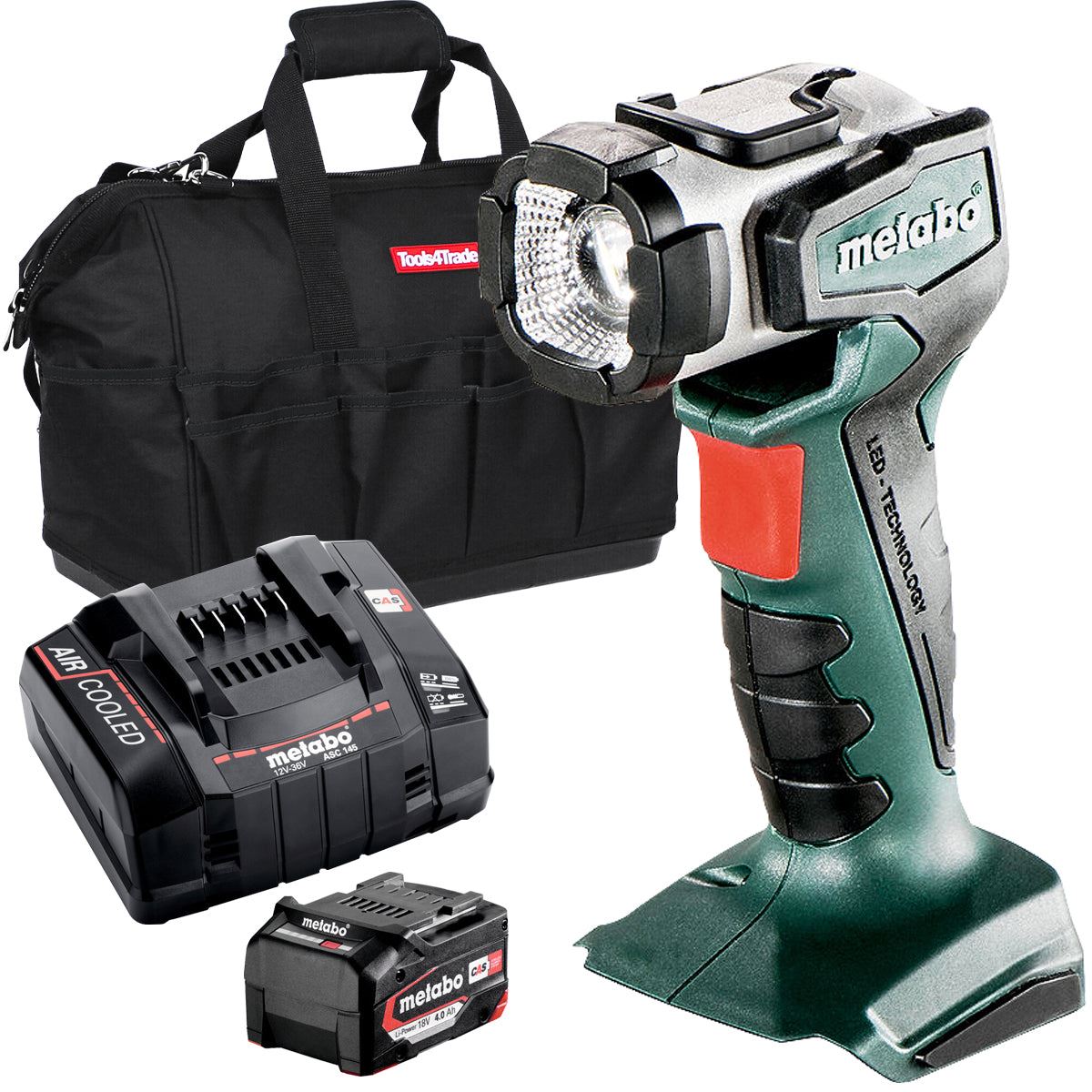 Metabo ULA 14.4-18 14.4-18V Portable LED Torch with 1 x 4.0Ah Battery Charger & Bag