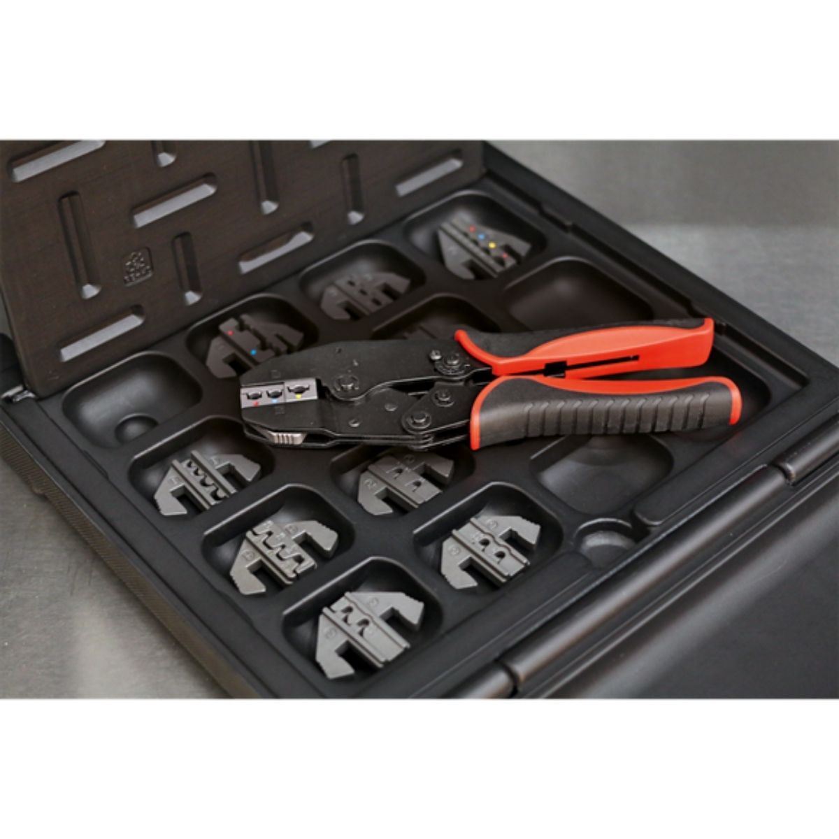 Sealey AK3858COMBO Ratchet Crimping Tool with Jaws and Storage Case