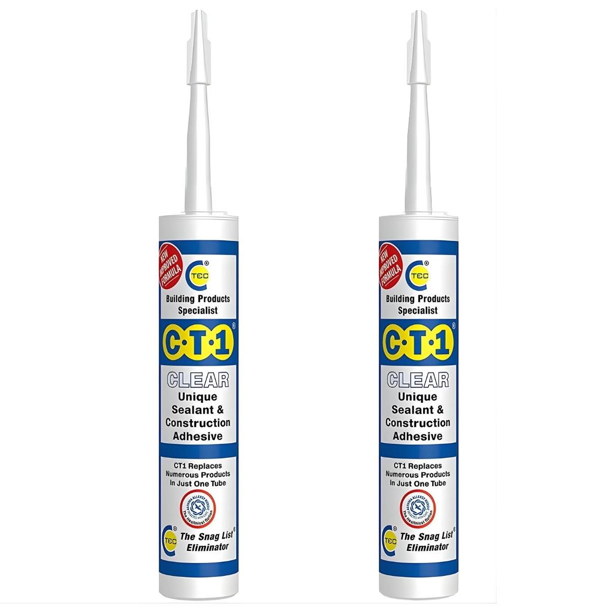 C-TEC CT1 290ml Unique Sealant & Construction Adhesive Clear Pack of 2