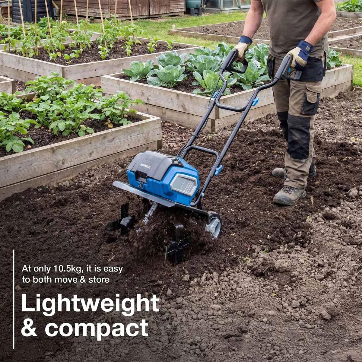 Hyundai HY40CT36 2 x 20V Brushless Cordless Tiller 36cm with 2 x 4.0Ah Batteries and Charger