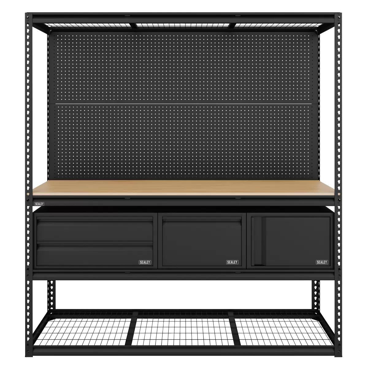 Sealey APMWBCOMBO1 Heavy-Duty Modular Workbench & Racking Kit with 3 Storage Units
