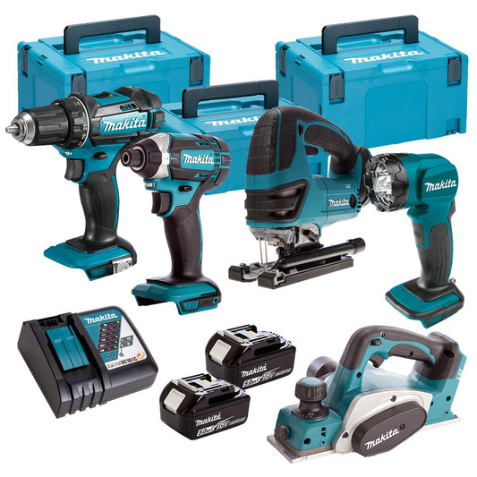Makita 5 Piece Kit 18V Li-ion With 2 x 5.0Ah Batteries Charger T4TKIT-112