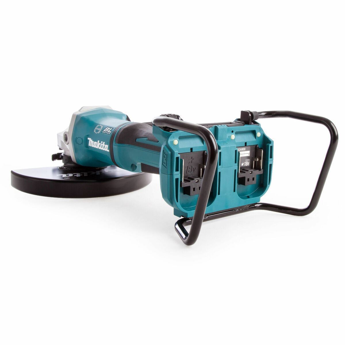 Makita DGA900Z 36V Brushless Angle Grinder With 2 x 5.0Ah Battery Charger, Bag & Dust Collecting Wheel Guard