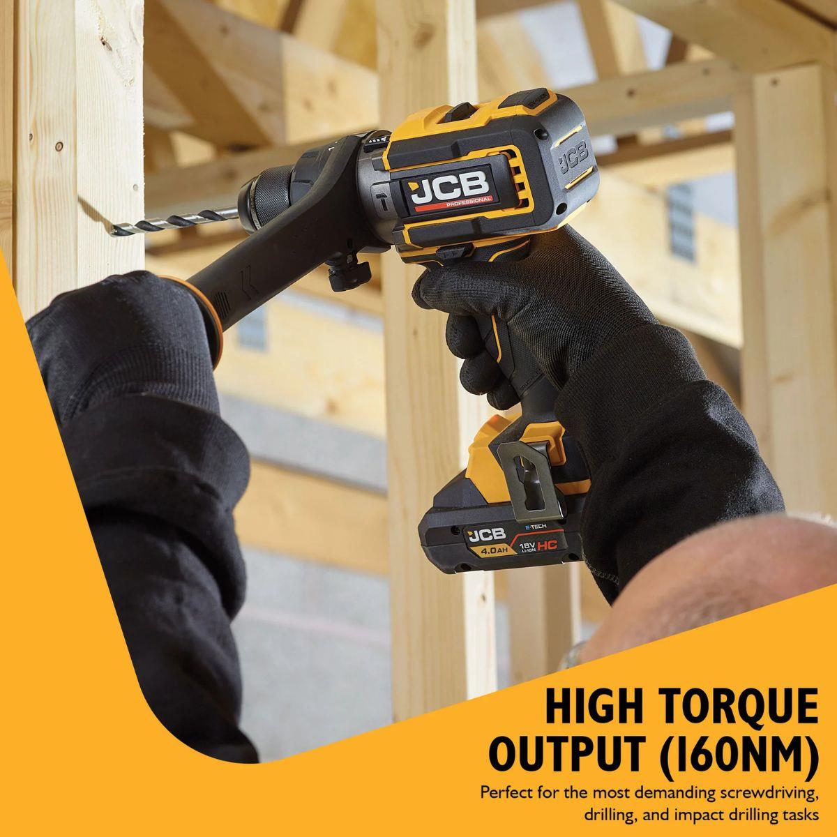 JCB-18PKIT-8 Pro 18V Combi Drill, Impact Driver, Circular Saw, Angle Grinder & Jigsaw With 2 x 2Ah & 2 x 5Ah Batteries & Dual 4.5A Fast Charger In Soft Tool Bag