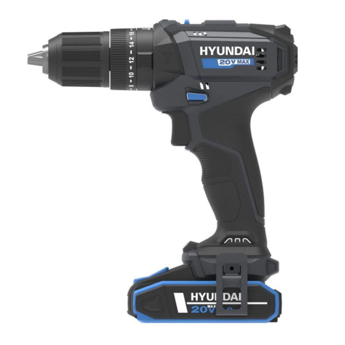 Hyundai HD20S-50TT 20V Cordless Hammer Drill  1 X 2Ah Battery and Charger With 75 Piece Accessory Kit in Carry Case