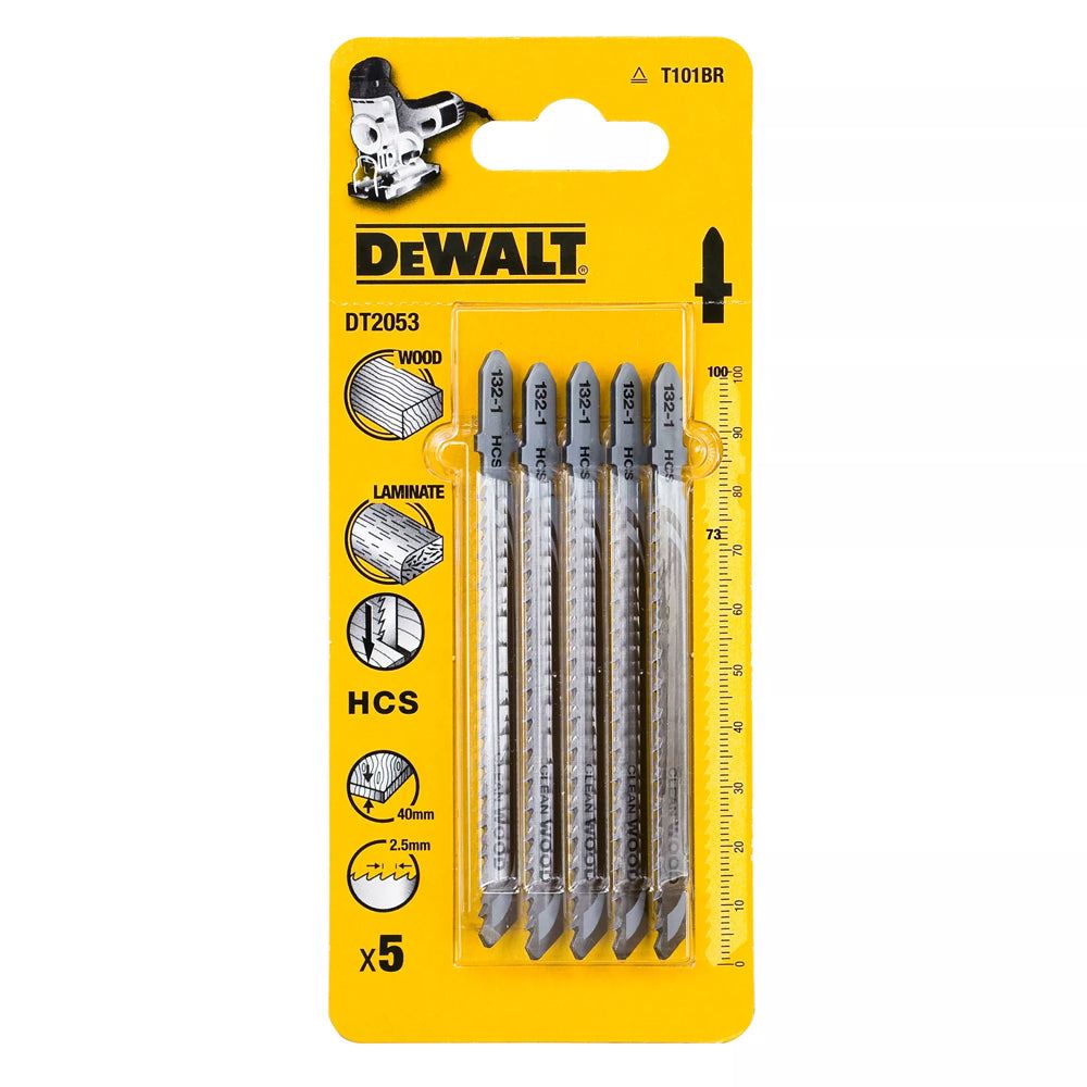 DeWalt 100mm Jigsaw Blades for Wood T-Shank HCS DT2053-QZ Pack of 5