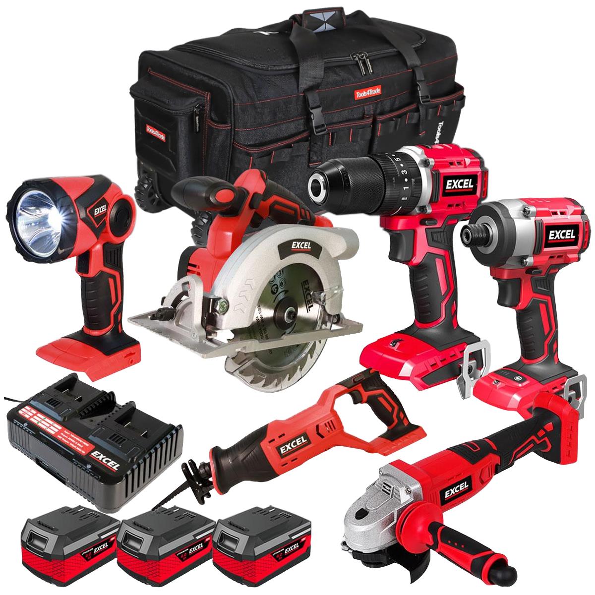 Excel 18V 6 Piece Combo Kit with 3 x 4.0Ah Batteries & Charger EXLKIT-16287