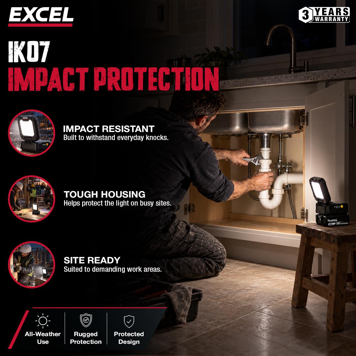 Excel 18V 1600 Lumens Portable Site Light Body Only