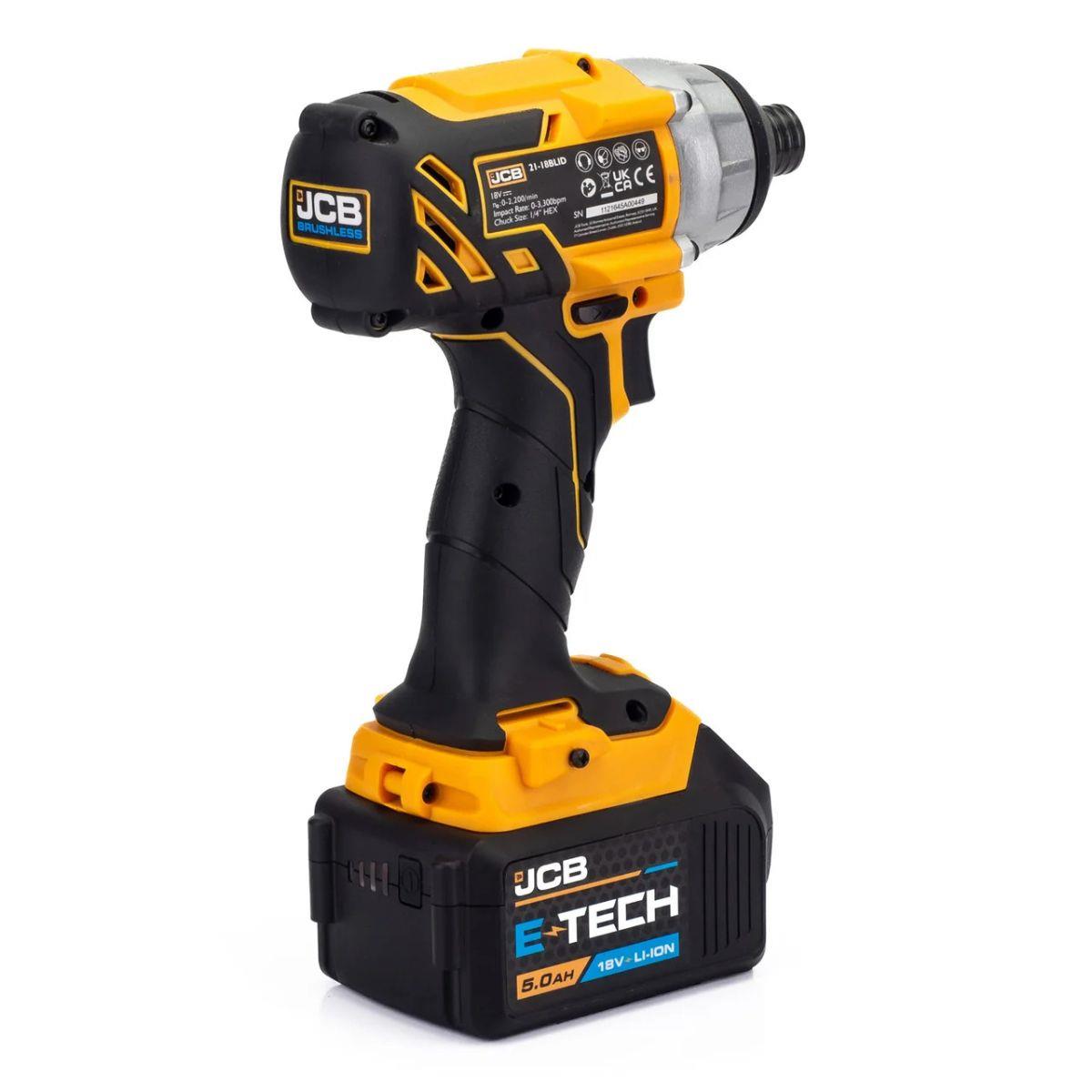 JCB 21-18TPKMT-5 18V Brushless Combi Drill, Impact Driver & Multi Tool Kit with 2 x 5.0ah Batteries, Charger & Bag