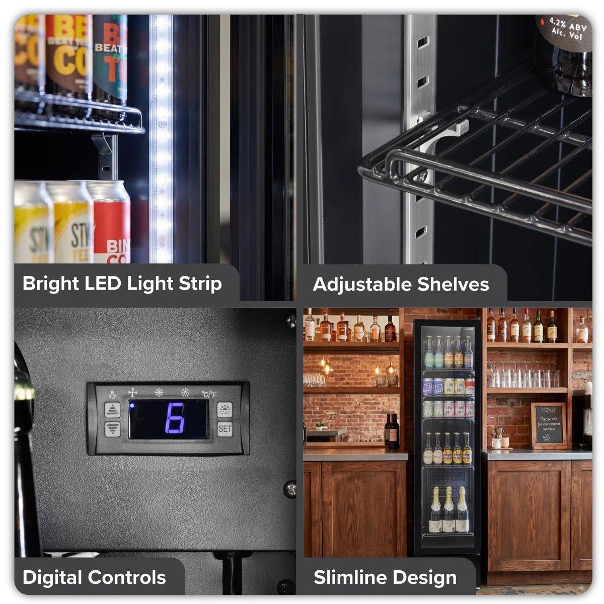 Sealey DH440 Baridi Tall Drinks/Bar Fridge with Digital Controls & Auto Defrost 160L Black