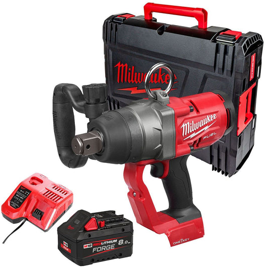 Milwaukee M18ONEFHIWF1-0X 18V FUEL ONE-KEY 1" Impact Wrench with 1 x 8.0Ah Battery Charger & Case