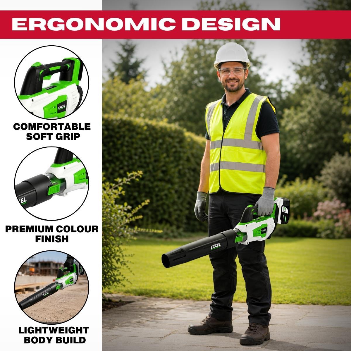 Excel 20V Leaf Blower with Turbo Mode & 1 x 4.0Ah Battery, Charger