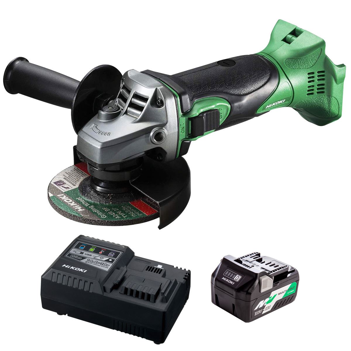 Hikoki G18DSL2W4Z 18V Cordless 115mm Angle Grinder with 1 x 2.5Ah/5.0Ah Battery & Charger