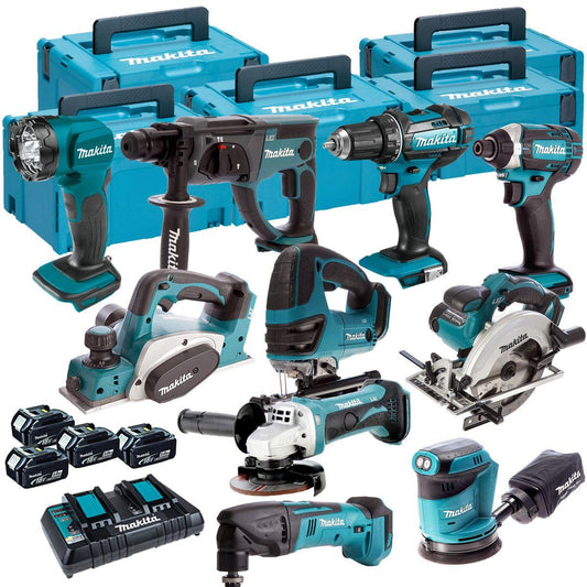 Makita 10 Piece Kit 18V Li-ion With 4 x 5.0Ah Batteries Charger T4TKIT-84