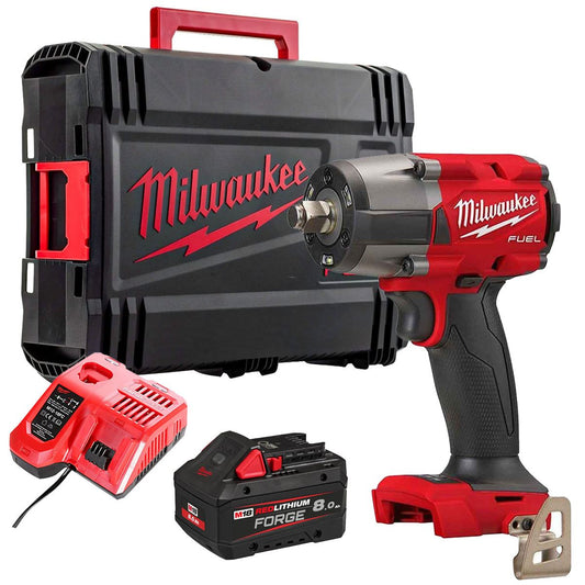 Milwaukee M18FMTIW2F12-0X 18V Fuel Brushless 1/2" Impact Wrench with 1 x 8.0Ah Battery Charger & Case